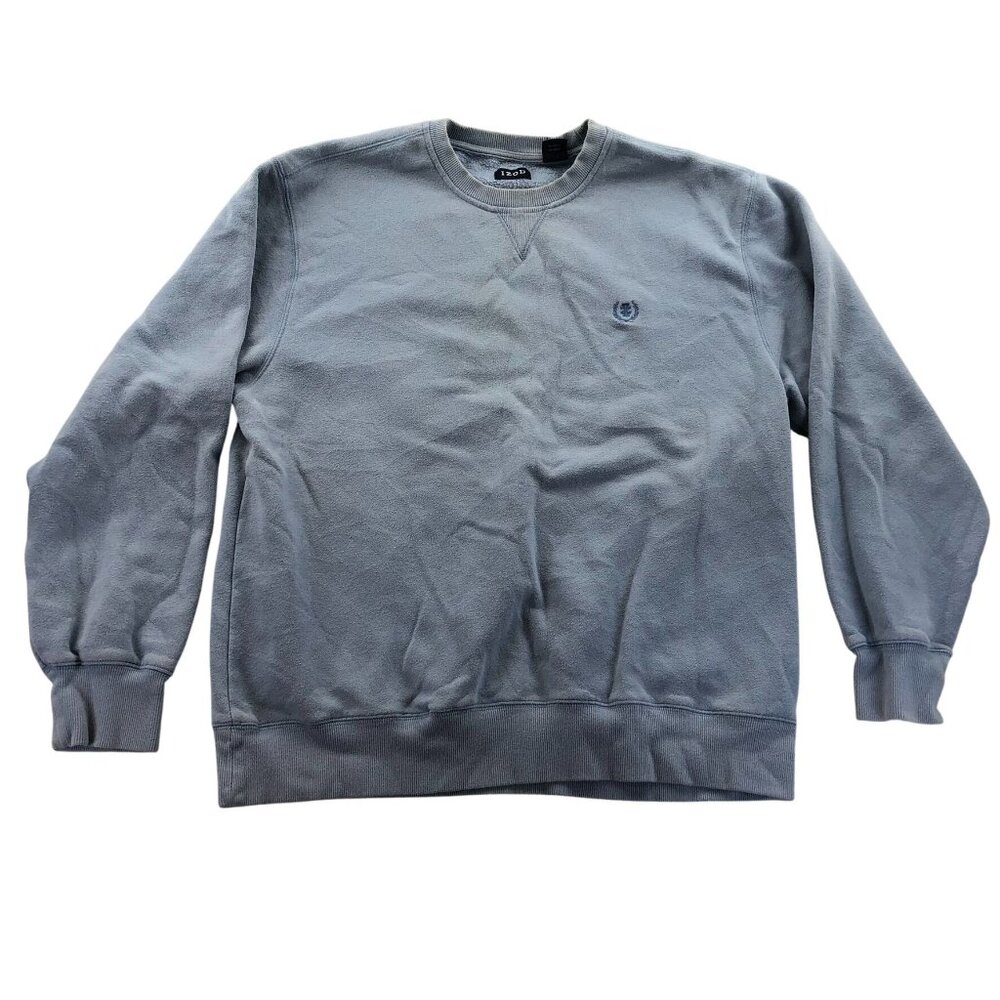 Izod Mens Sweatshirt Large Blue Creweck Fleece Pullover Casual Long Sleeves
